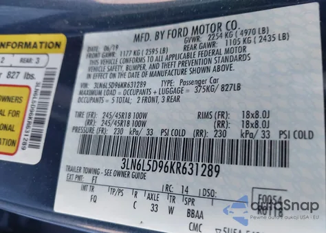 2019 Lincoln Mkz Reserve I z USA, uszkodzony, nr VIN 3LN6L5D96KR631289